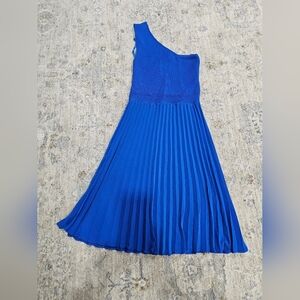 Ted Baker One Shoulder Pleated Dress, Size 1 , Royal Blue